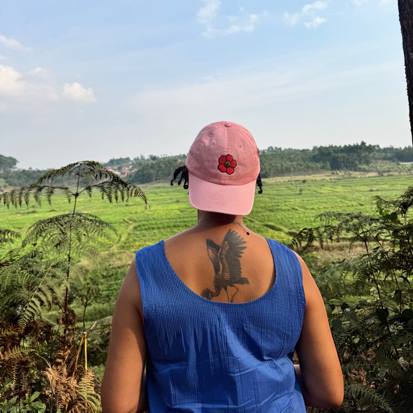 casquette fleur rose